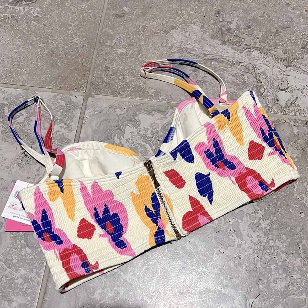 Kate Spade New York Smocked Floral Print Bikini Top, Size XL NEW w/Tag $138